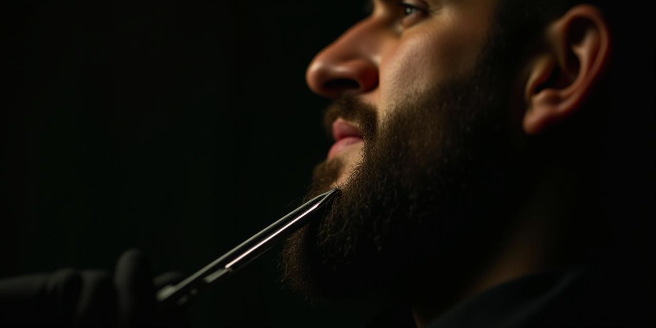 Un barbiere esperto rifinisce una barba con precisione chirurgica